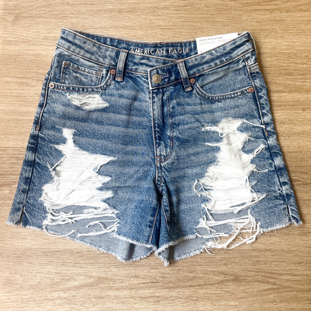 New American Eagle Outfitters Womens High Waisted Distressed Ripped Jean Shorts
